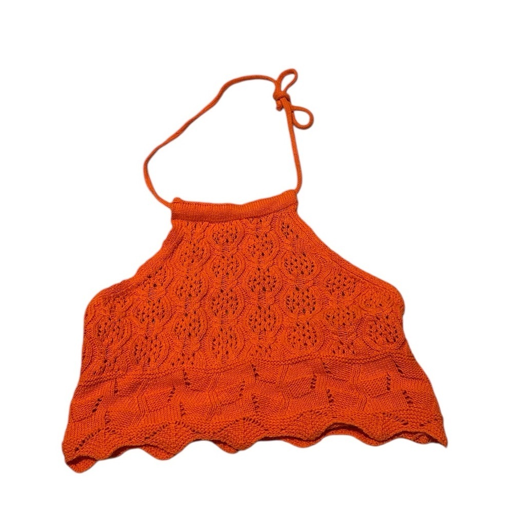 Orange Crochet Halter Crop Top